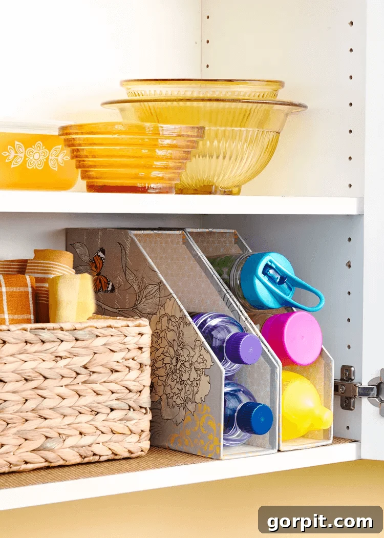 Smart DIY Storage Hacks for Compact Living 15 magazine holder for water bottle storage in kitchen