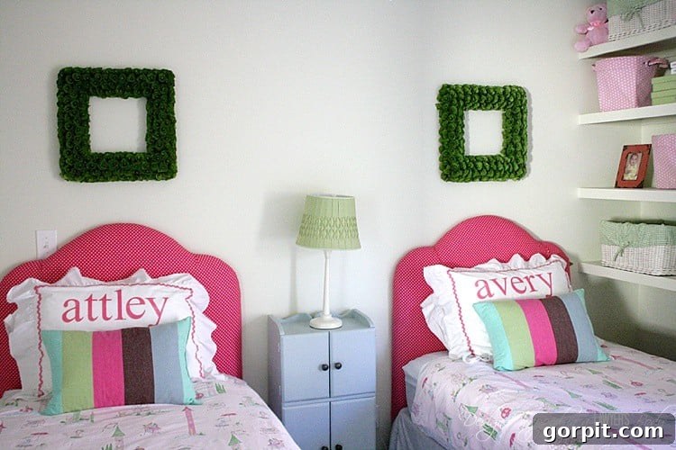 Close-up of the beautiful DIY upholstered headboard