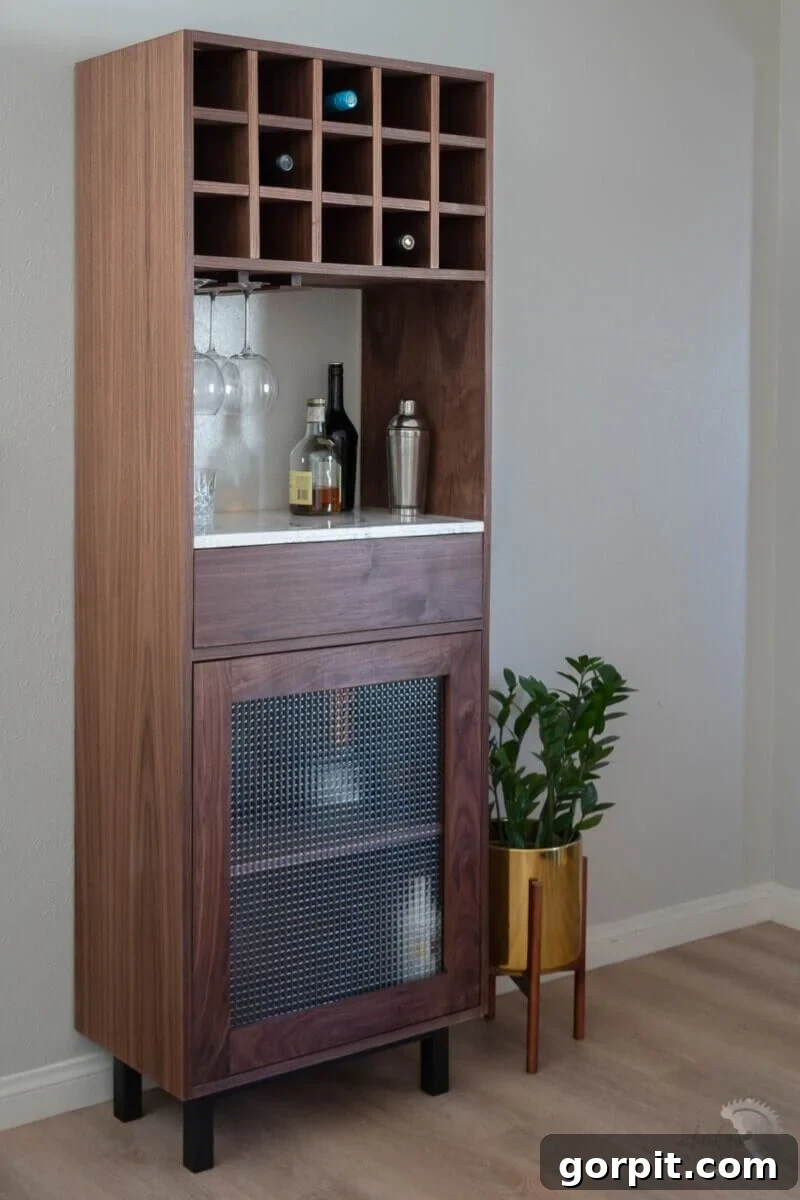 Elegant DIY slim profile bar cabinet, perfect for small spaces, offering discreet storage
