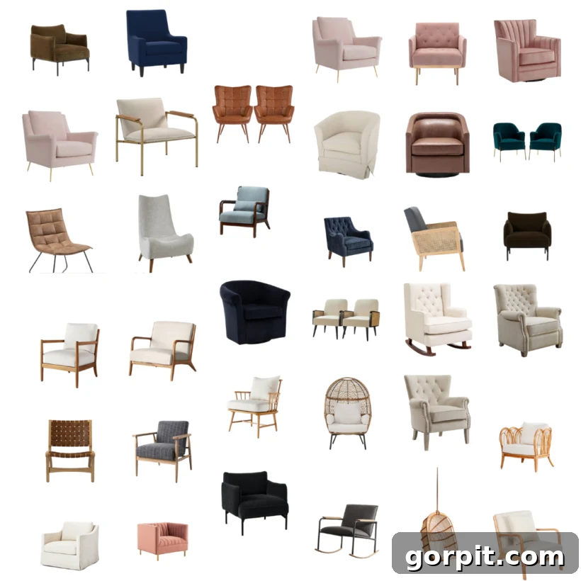 collage image of 50 cheap accent chairs from a variety of sources
