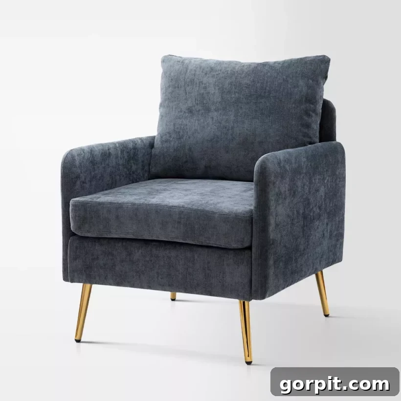 affordable accent chair with blue velvet and gold legs from Target for under $300