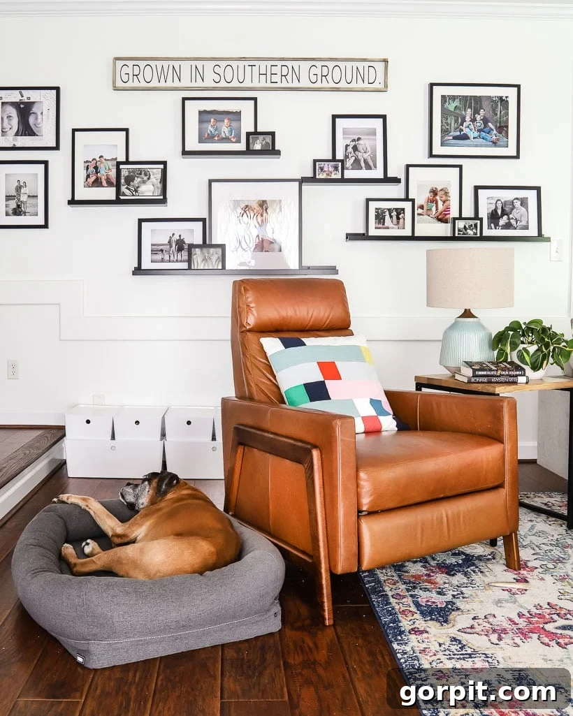 West Elm Spencer Recliner: Our Honest 5-Year Ownership Report 3 West Elm Spencer recliner in family room of Tasha Agruso of Kaleidoscope Living