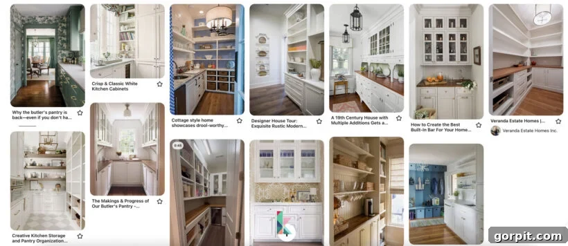Pinterest board showing various butler's pantry design ideas and inspiration.