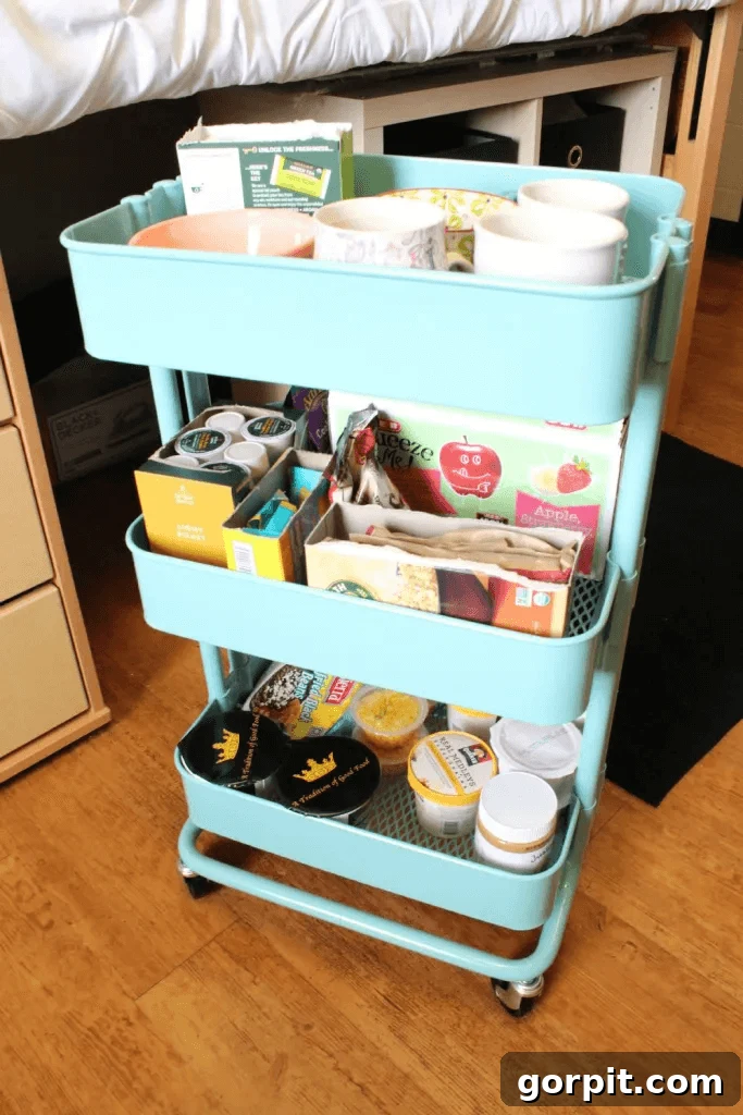 Dorm Room Unlocked: Smart Hacks for Ultimate Space 11 Rolling storage cart in dorm room