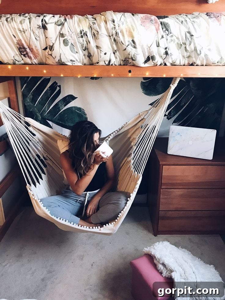 Dorm Room Unlocked: Smart Hacks for Ultimate Space 17 Hammock chair in dorm room