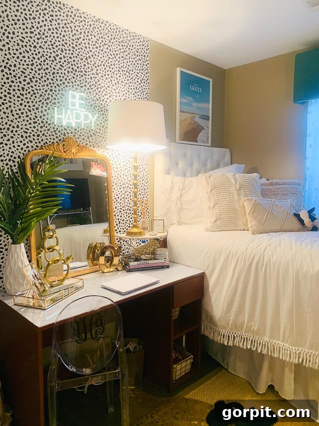 Dorm Room Unlocked: Smart Hacks for Ultimate Space 5 Dorm room wall with peel and stick wallpaper