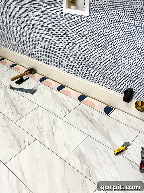 Tile Stickers: The Ultimate Guide 7 floating floor tile installation in progress