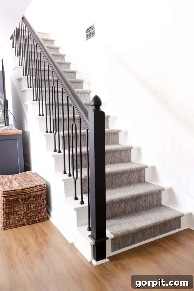 Creative DIY Staircase Transformations 13 DIY staircase with makeover with modern spindles and grey runner