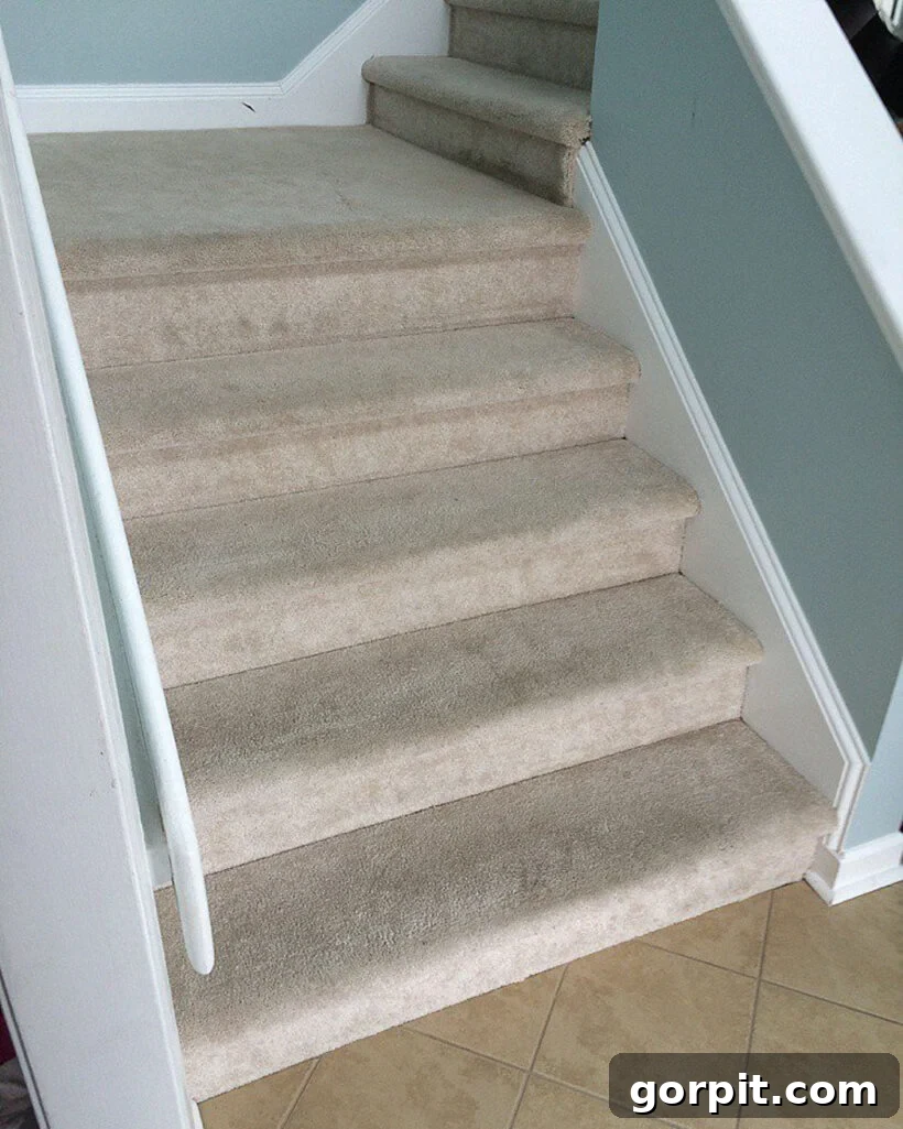 Creative DIY Staircase Transformations 6 outdated carpeted stairs