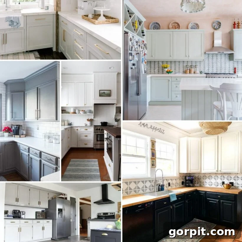Timeless Neutral Colors for Stunning Kitchen Cabinets 2 collage image of kitchen cabinets painted in a variety of neutral paint colors