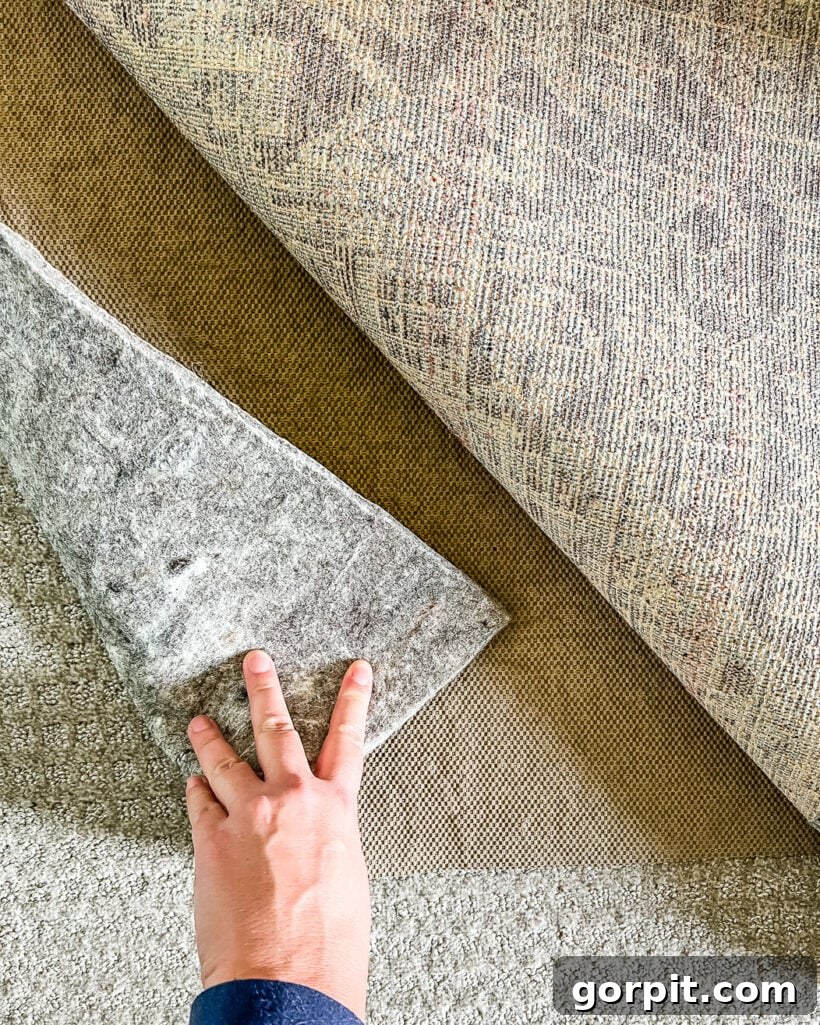 rug pad for plush area rug over carpet