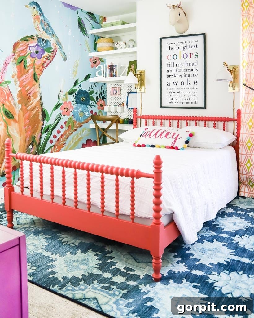 painted Jenny Lind bed in colorful girl's bedroom