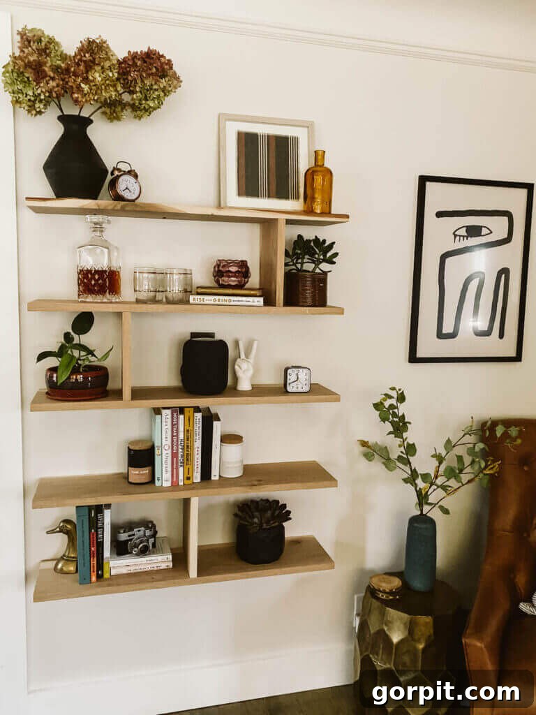 midcentury style DIY floating shelf