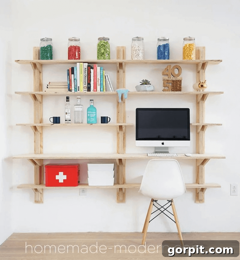 plywood shelving system with brackets