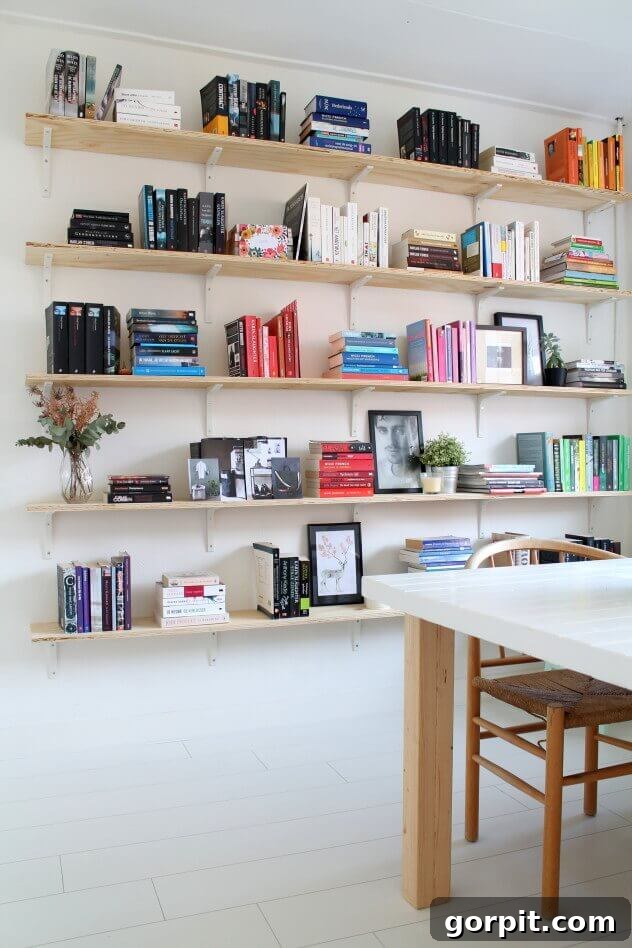 plywood shelves in dining room