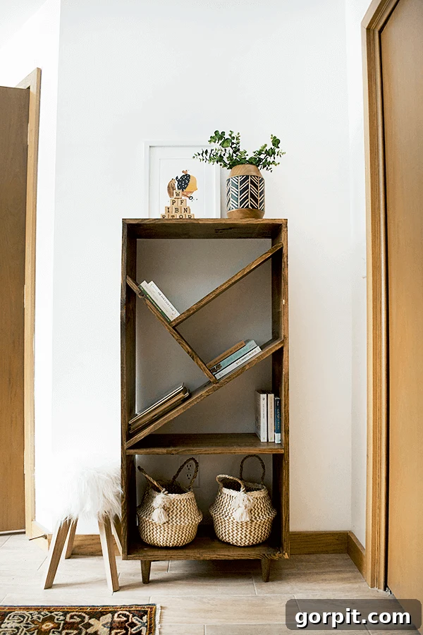 DIY angled shelf bookcase