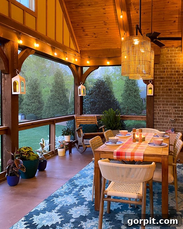 Keep Your Outdoor Rug Spotless All Season 8 screened-in-porch outdoor dining table with rug underneath