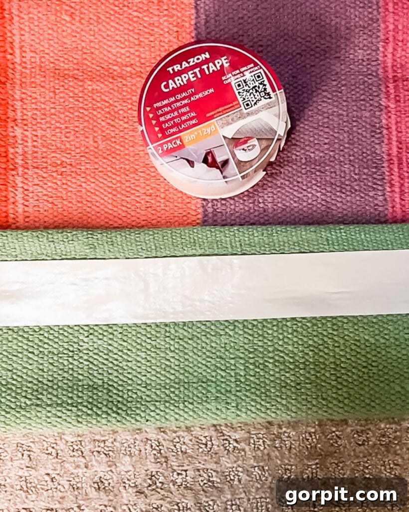End Curling Rug Corners Smart Solutions for Every Home 5 carpet tape on edge of rug over carpet