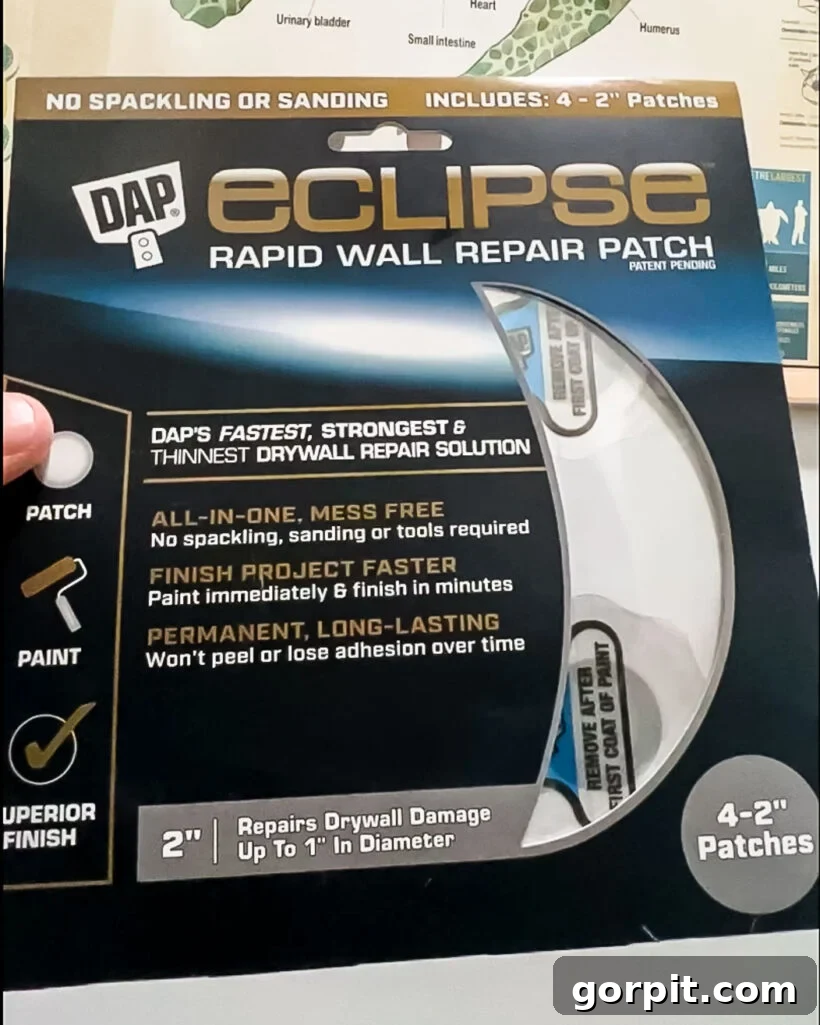 Effortless Wall Repair A DIY Guide 3 Close-up of DAP Eclipse wall repair patches, showcasing their innovative design for quick, mess-free, and strong drywall repair without spackling or sanding.
