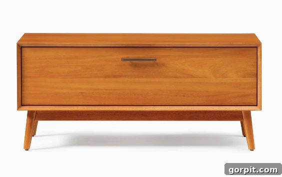 Smart and Stylish Entryway Bench Designs 8 Mid-century modern shoe storage bench with a drawer and sleek metal pull