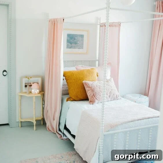 25 Fresh Teen Room Makeover Ideas for Guys and Girls 12 Teen bedroom ideas like this feature a classic white canopy bed, adorned with delicate pink curtains, crisp pink and white bedding, and refreshing mint sheets, creating a truly dreamy and inviting space.