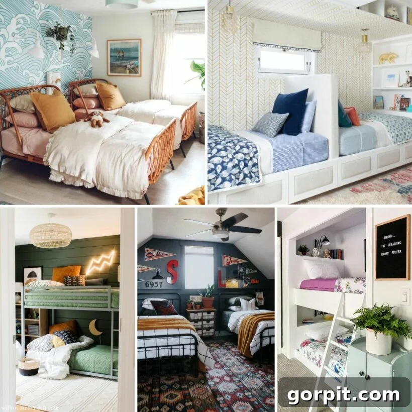 collage of photos of kids' shared bedroom ideas