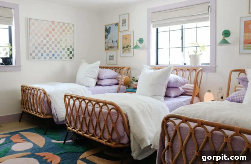 girls' bedroom with 3 twin beds