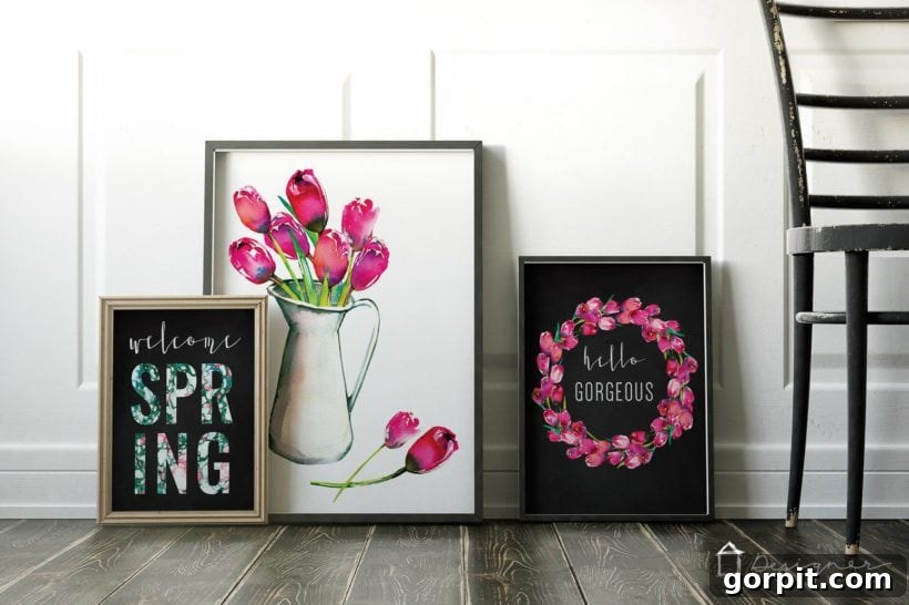 Gorgeous free printables for Spring, featuring fresh and vibrant designs that are perfect for adding a touch of seasonal beauty to your home. Ready to be printed and framed!