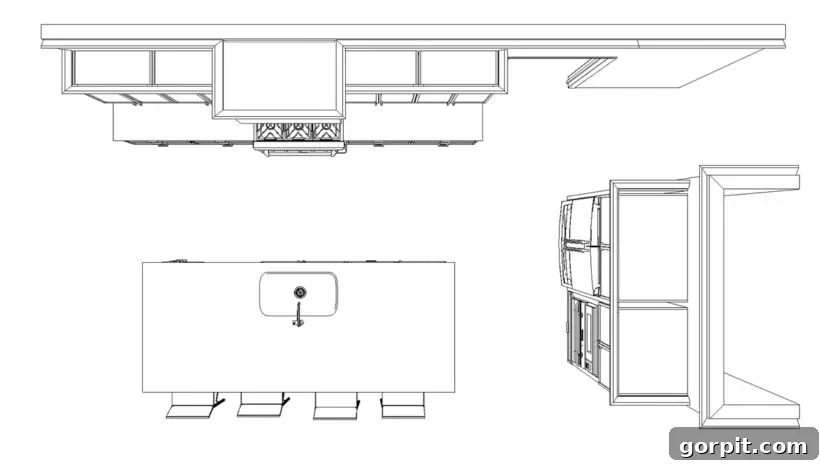 rendering of new kitchen layout top view, showcasing a spacious and inviting design with neutral base cabinets and thoughtful color accents