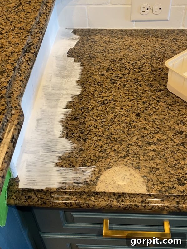 Painted Countertops The Long Haul Report 5 Brown granite countertops before painting, showing initial surface
