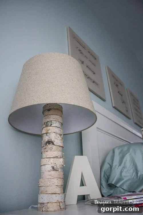 Close-up of the Stacked Wood Slices Detail on the Anthropologie Inspired Lamp
