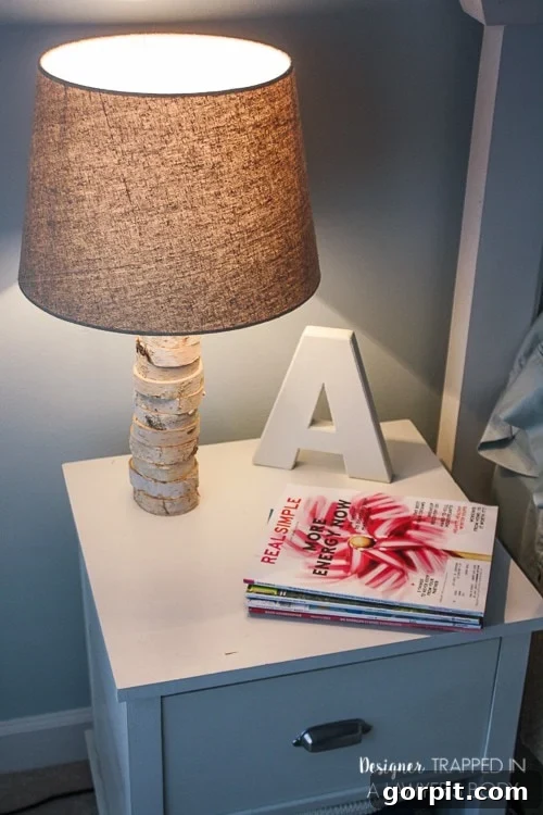 Full View of the Handmade Stacked Wood Lamp with Natural Wood Grain