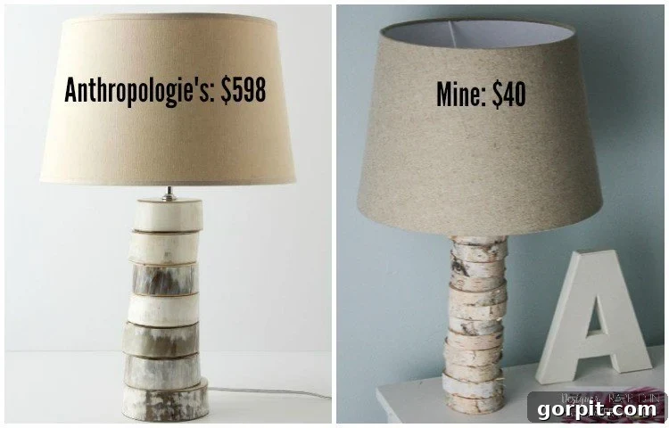 Comparison of Anthropologie Inspired DIY Stacked Wood Lamp and Its High-End Counterpart