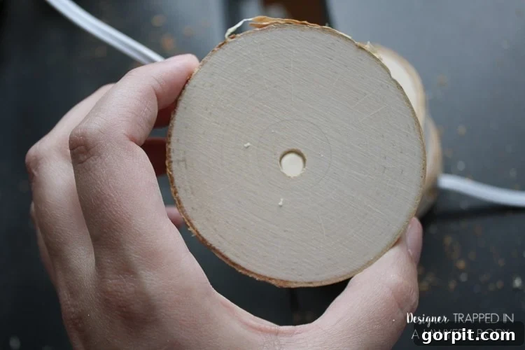 Drilling Central Holes in Multiple Wood Slices for Stacking