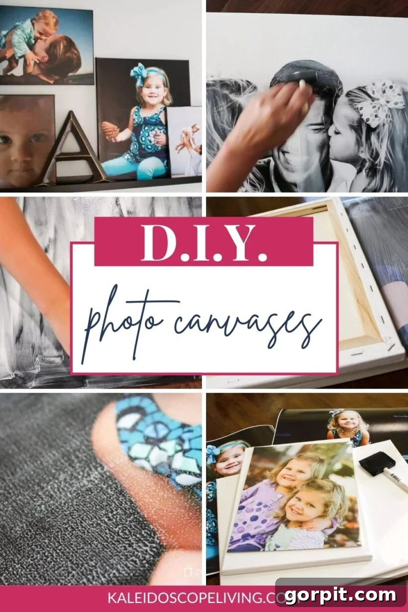 DIY photo canvas tutorial Pinterest graphic showing finished photo canvases