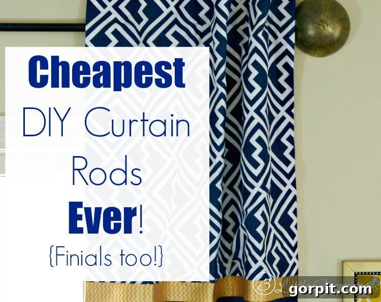 MUST PIN tutorial for the Cheapest DIY Curtain Rods Ever {Finials too} by 3 Little Greenwoods Tutorial for making your own DIY Curtain Rods from simple supplies! 