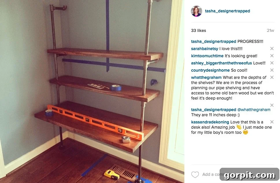 Step-by-step assembly of industrial pipe shelves