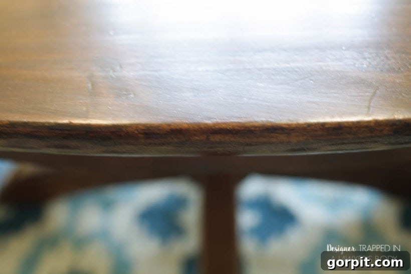 Refinished table edge, now smooth and perfectly matched in color.