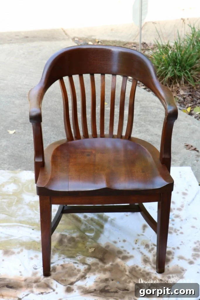 Revitalize Your Wood Chairs Effortlessly 19 After photo of Chair #2 with drip marks successfully camouflaged and finish restored